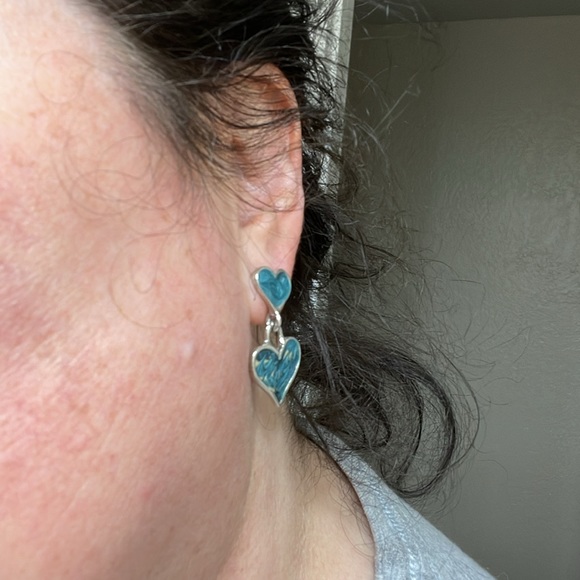 Double heart earrings. Silver blue, nice quality - Picture 5 of 8